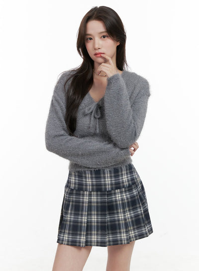 fuzzy-ribboned-bolero-cardigan-og409 / Gray