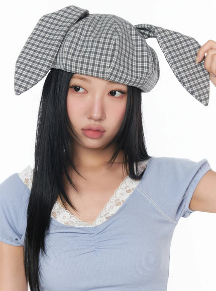 checkered-rabbit-ear-hat-cy513 / Gray