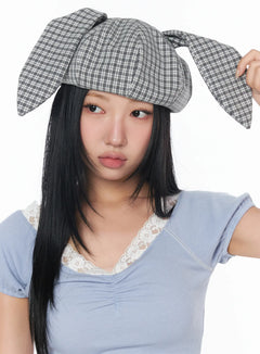 checkered-rabbit-ear-hat-cy513 / Gray