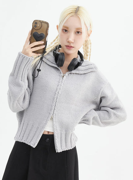 oversized-zip-up-knit-sweater-in330 / Gray