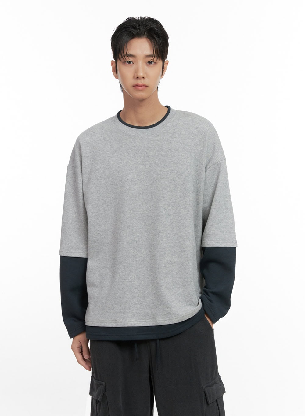 mens-layered-long-sleeve-tee-id413 / Gray