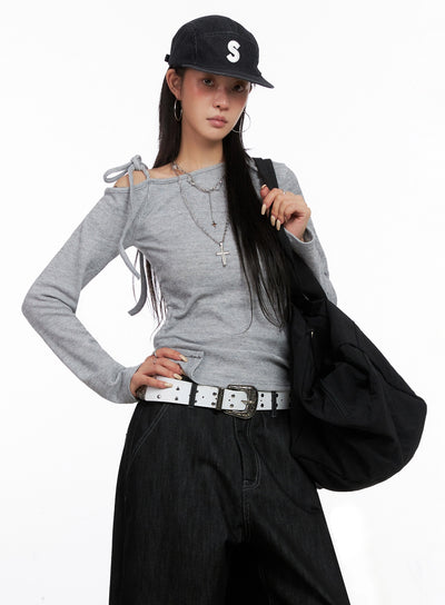 asymmetric-string-tie-top-is515 / Gray