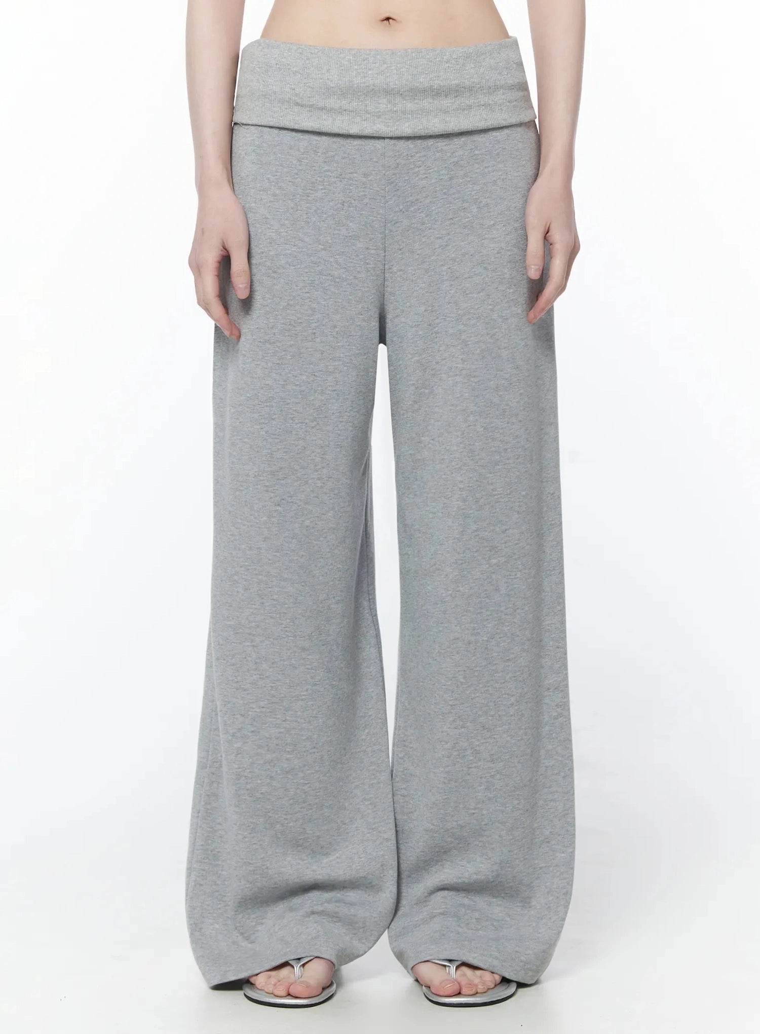 wide-leg-foldover-sweatpants-iu512 / Gray
