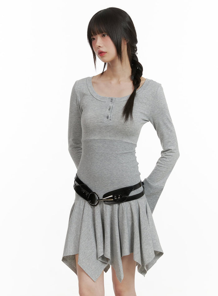 scoop-neck-buttoned-mini-dress-cy428 / Gray
