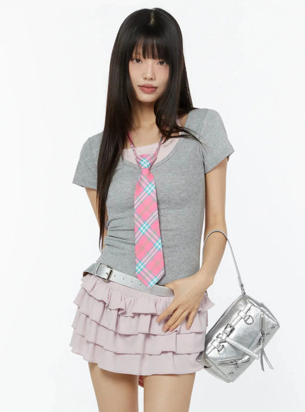 trendy-dot-layered-top-iu518 / Gray