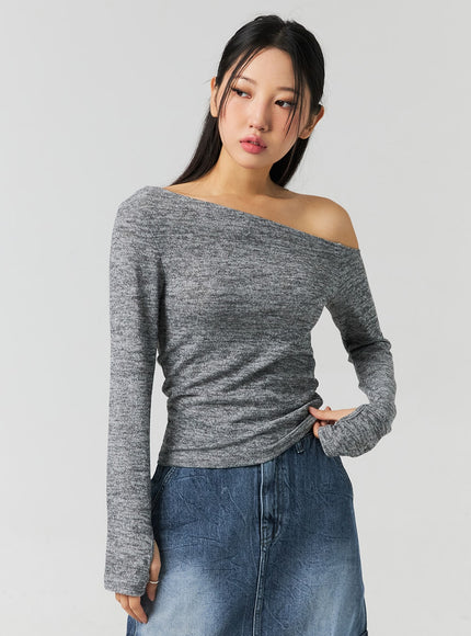 asymmetrical-one-shoulder-top-co323 / Gray