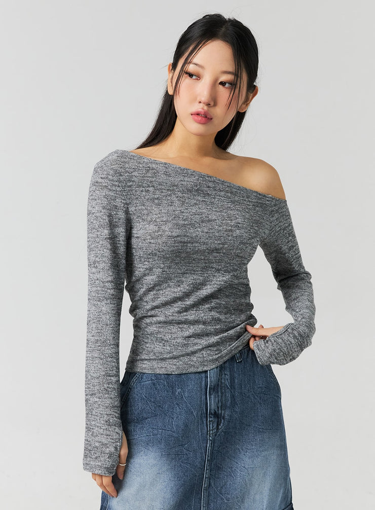 asymmetrical-one-shoulder-top-co323 / Gray