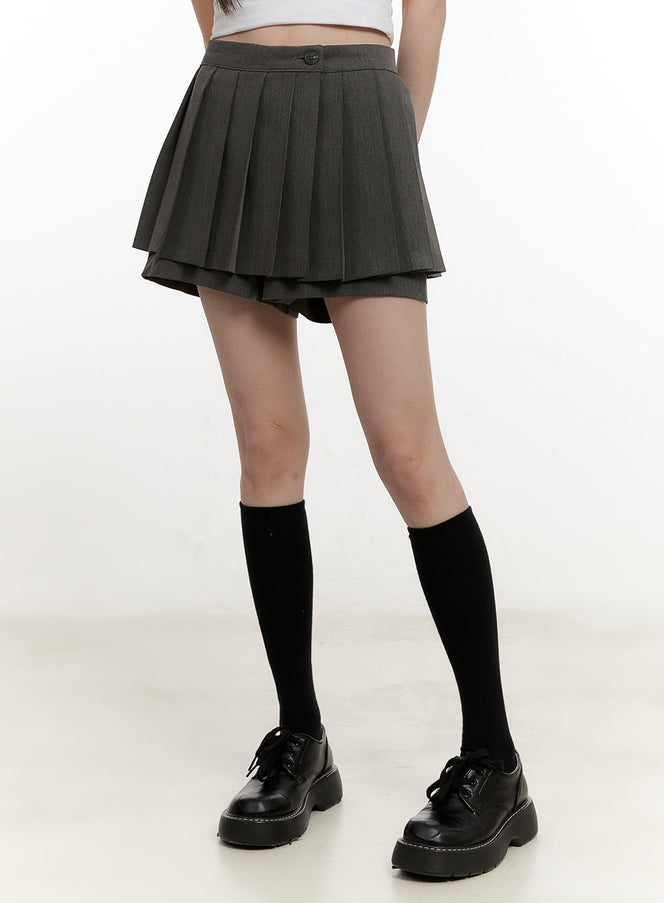 buttoned-pleated-mini-skort-cm513 / Gray