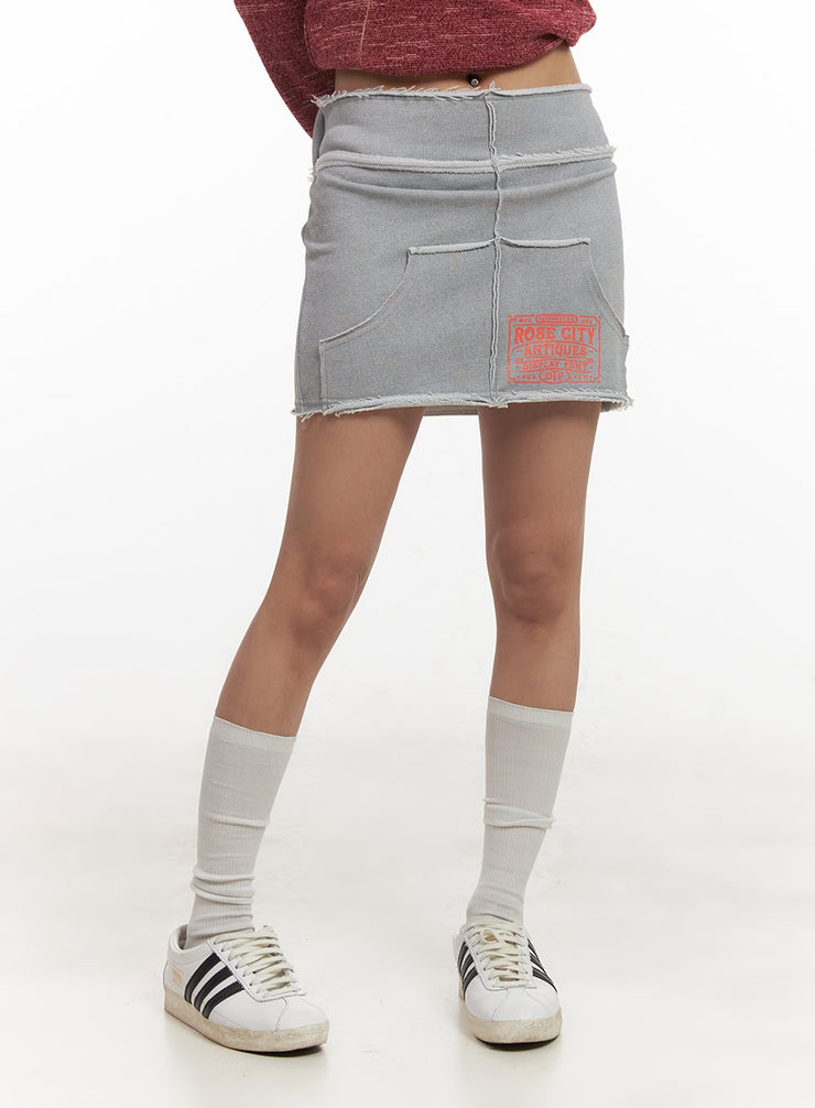 distressed-cotton-slim-fit-mini-skirt-cj507 / Gray