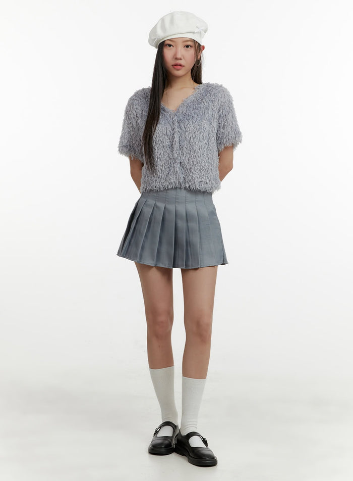 solid-pleated-mini-skirt-oy413 / Gray