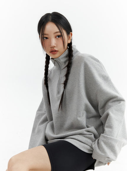 half-zip-sweatshirt-unisex-cj424 / Gray