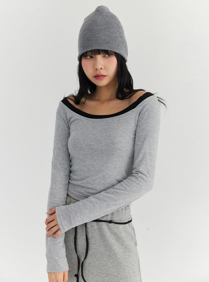 basic-u-neck-long-sleeve-crop-top-co327 / Gray