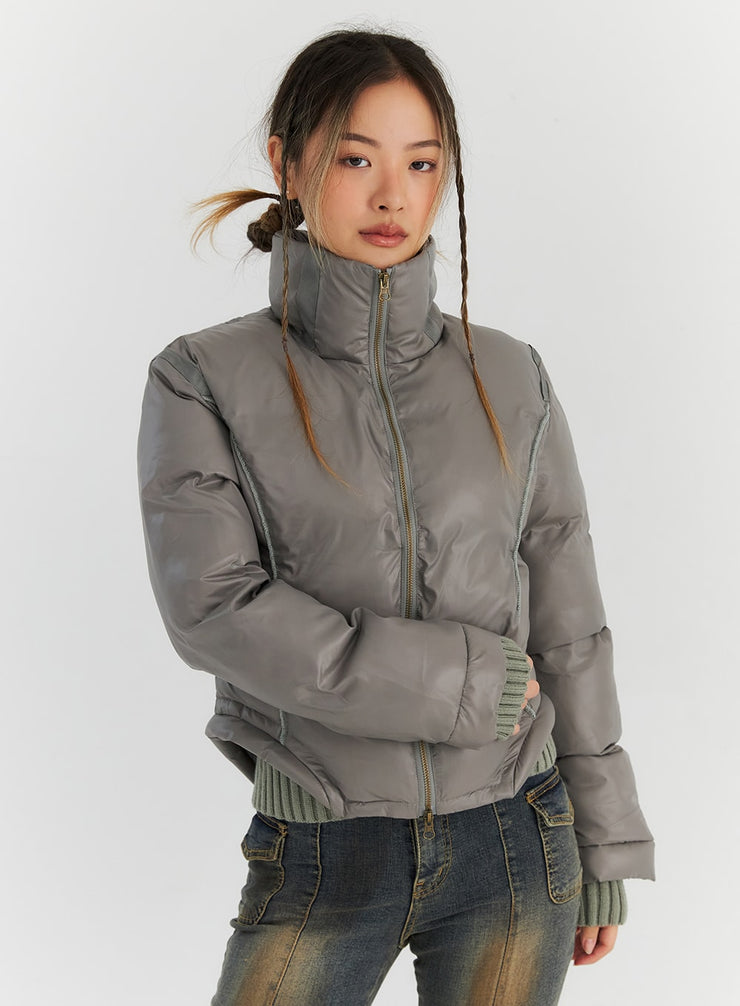 two-way-zip-up-puffer-jacket-cn313 / Gray