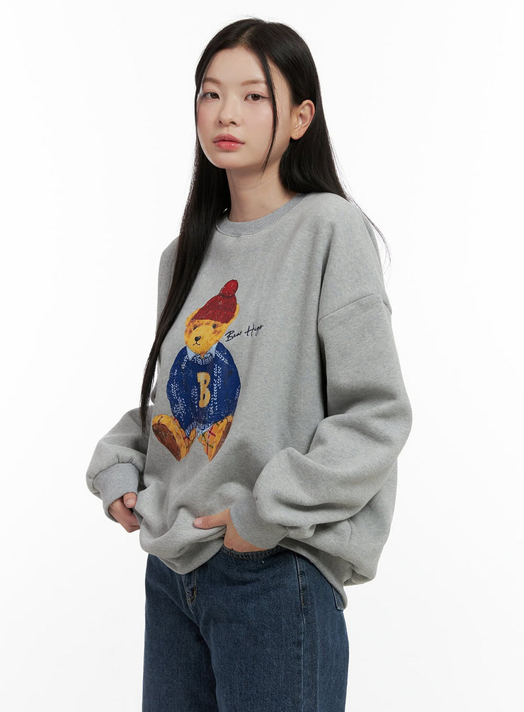 bear-graphic-crewneck-sweatshirt-on408 / Gray