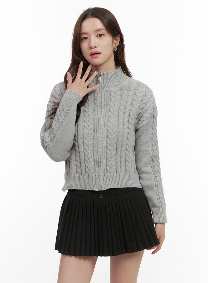 cable-knit-zip-up-crop-cardigan-oo421 / Gray