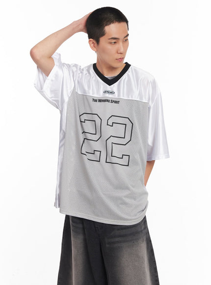 mens-mesh-v-neck-graphic-tee-iy505 / Gray
