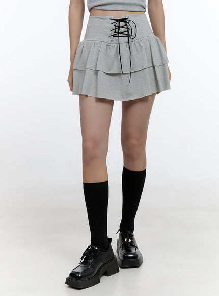 charm-lace-up-ruffle-mini-skirt-cs406 / Gray