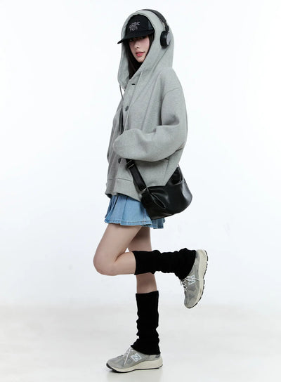 oversized-buttoned-hoodie-cg511 / Gray