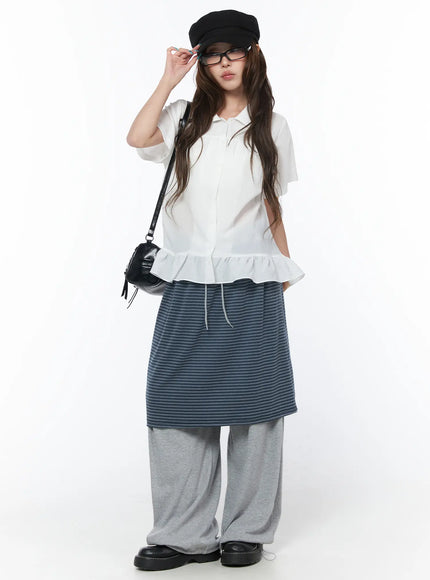 casual-striped-skirt-pants-cy529 / Gray