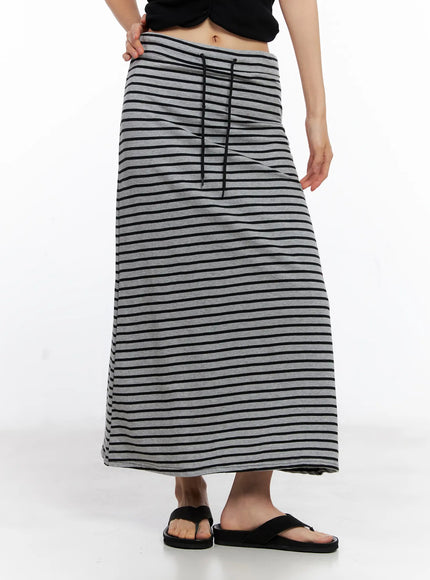 striped-drawstring-maxi-skirt-cl530 / Gray