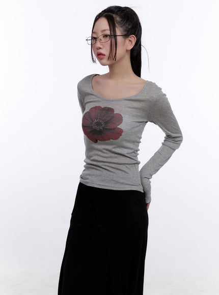 floral-graphic-slim-fit-top-cj511 / Gray