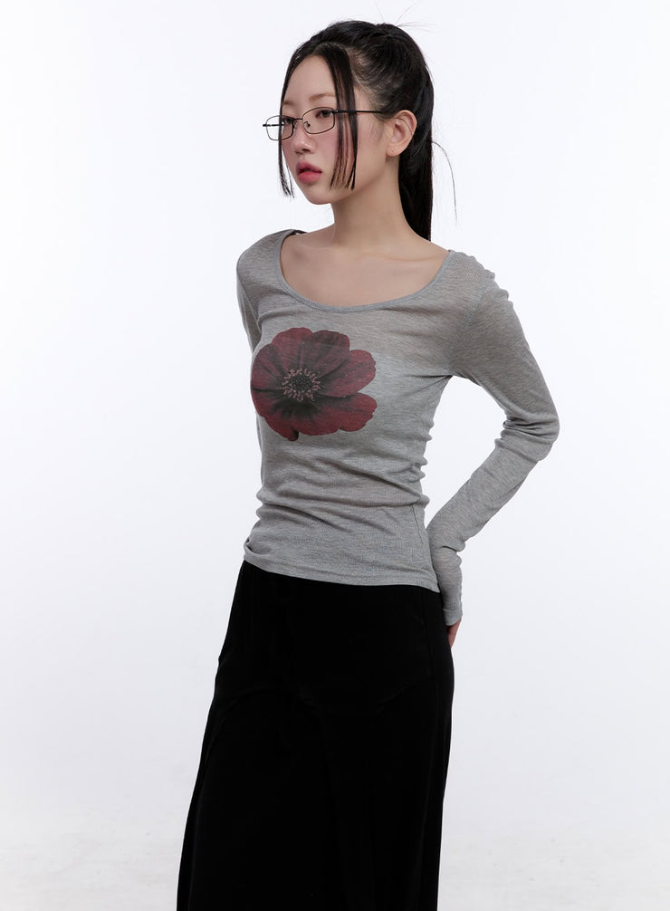 floral-graphic-slim-fit-top-cj511 / Gray