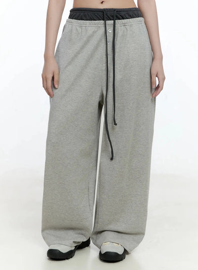 layered-button-baggy-sweatpants-io527 / Gray