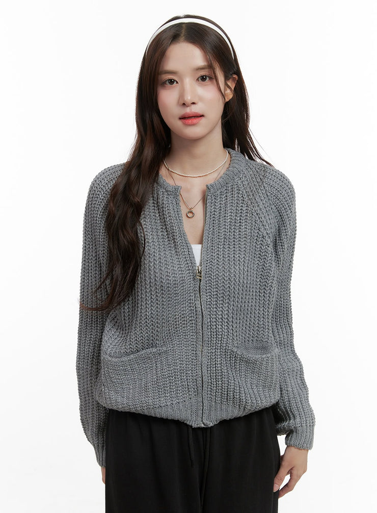 warm-knit-zip-up-cardigan-os416 / Gray