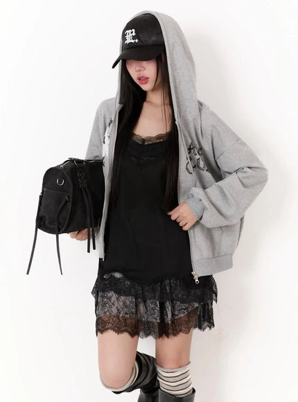 star-lettering-zip-up-hoodie-im509 / Gray