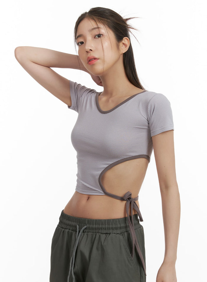 side-cut-out-strap-crop-top-oa429 / Gray