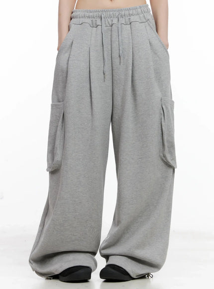 casual-wide-leg-cargo-sweatpants-il531 / Gray