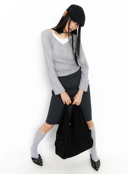 layered-ribbed-halter-top-co517 / Gray