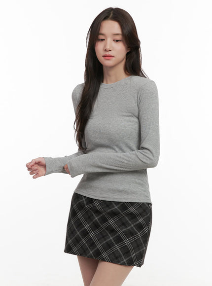 essential-slim-fit-long-sleeve-top-ij510 / Gray