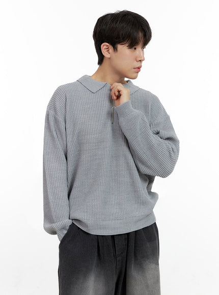 mens-solid-acrylic-collared-sweater-in422 / Gray