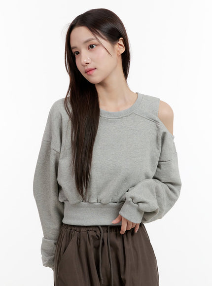 cut-out-shoulder-crop-sweatshirt-og429 / Gray