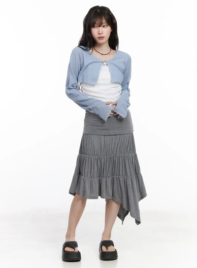 asymmetric-flare-midi-skirt-cf519 / Gray