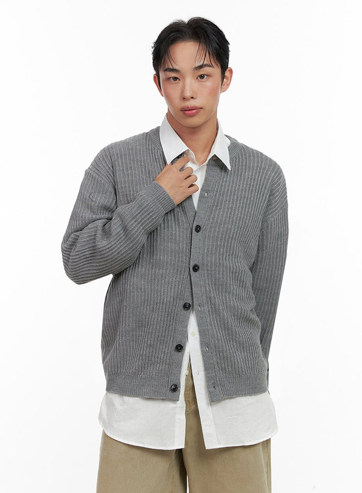 mens-knitted-v-neck-cardigan-in426 / Gray