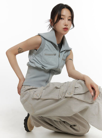 crop-wide-collar-vest-cm426 / Gray