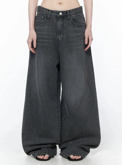 shia-vintage-wash-wide-leg-jeans-iy514 / Gray
