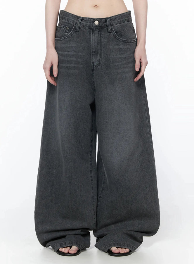 shia-vintage-wash-wide-leg-jeans-iy514 / Gray
