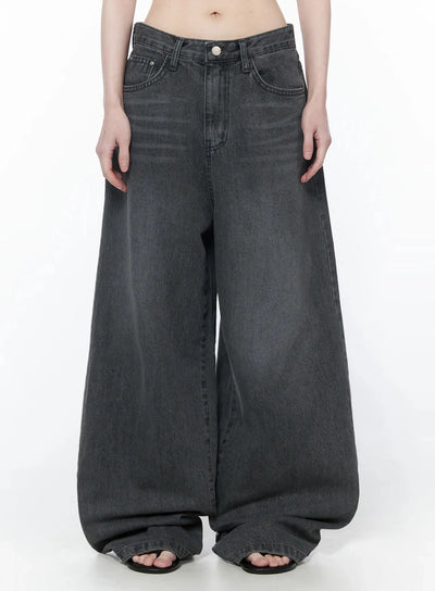 shia-vintage-wash-wide-leg-jeans-iy514 / Gray
