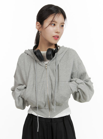 zip-up-crop-hoodie-sweatshirt-oa419 / Gray