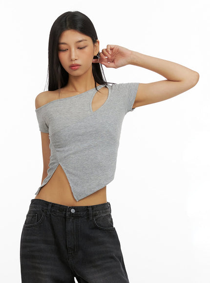 unbalanced-cut-out-crop-top-iu412 / Gray