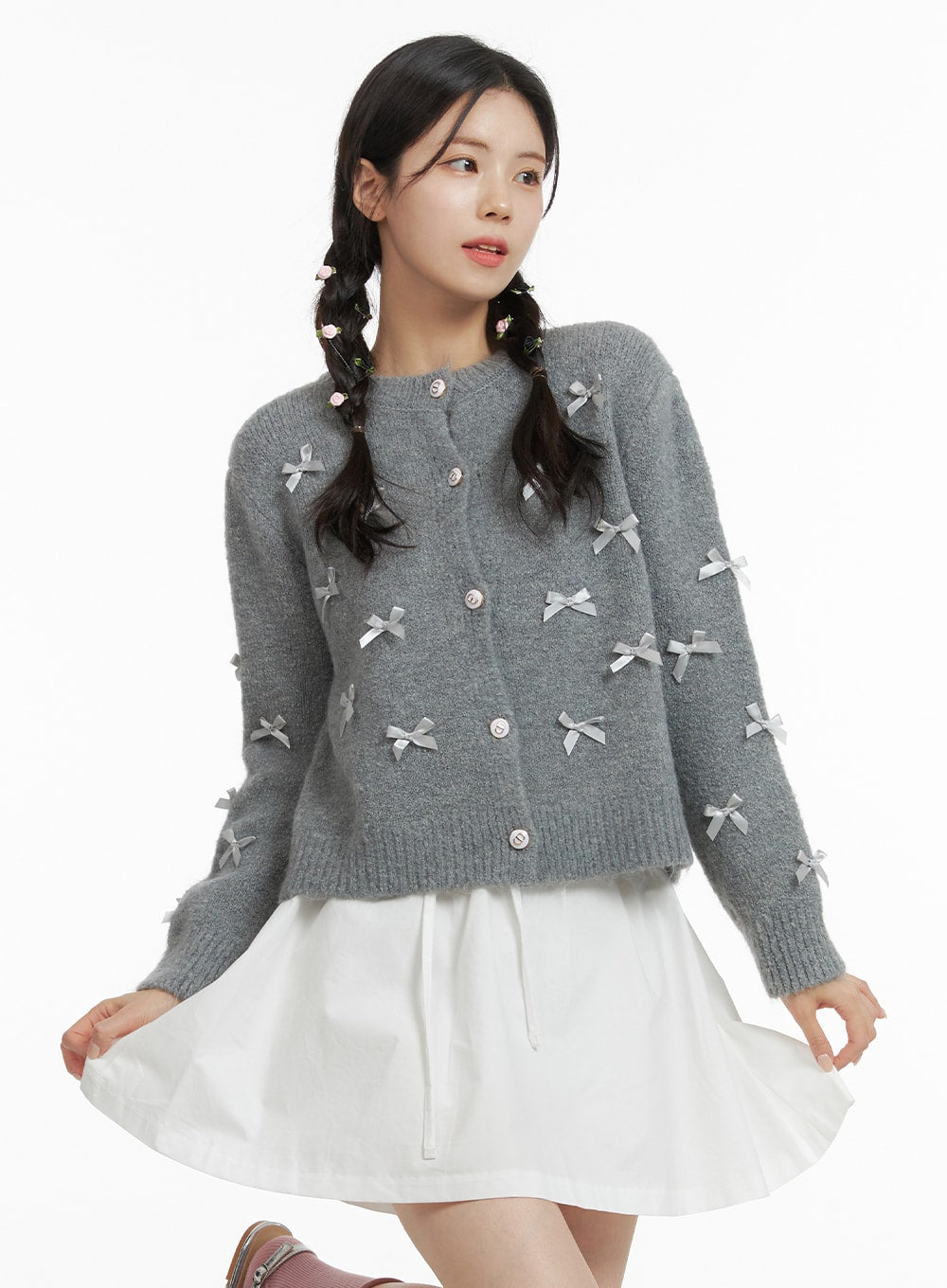 Balletcore Ribbon Button Up Sweater OJ418 - Korean Women's Fashion | LEWKIN