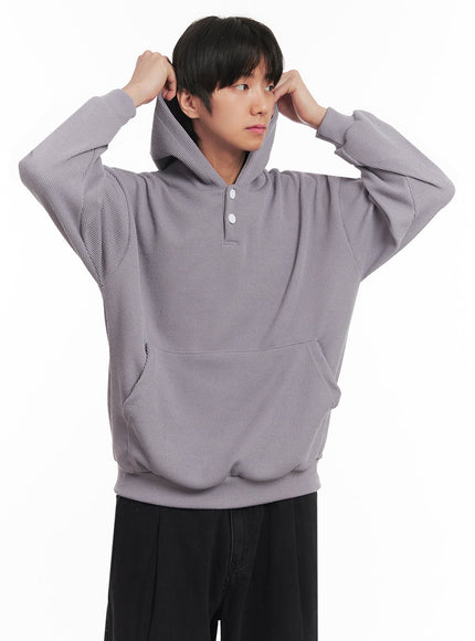 mens-ribbed-buttoned-hoodie-ia511 / Gray