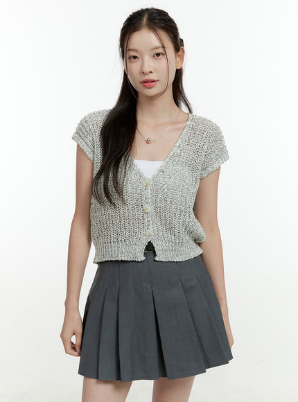 knitted-v-neck-short-sleeve-cardigan-ol430 / Gray