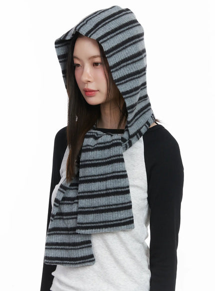 casual-striped-hooded-muffler-cj512 / Gray