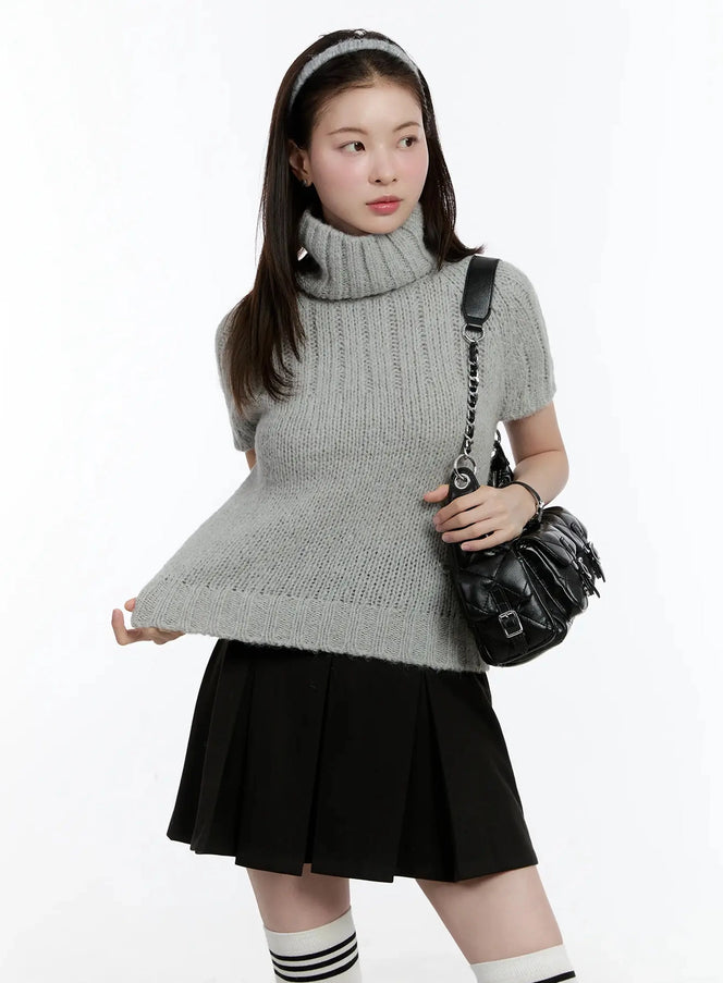 chic-turtleneck-short-sleeve-sweater-id526 / Gray