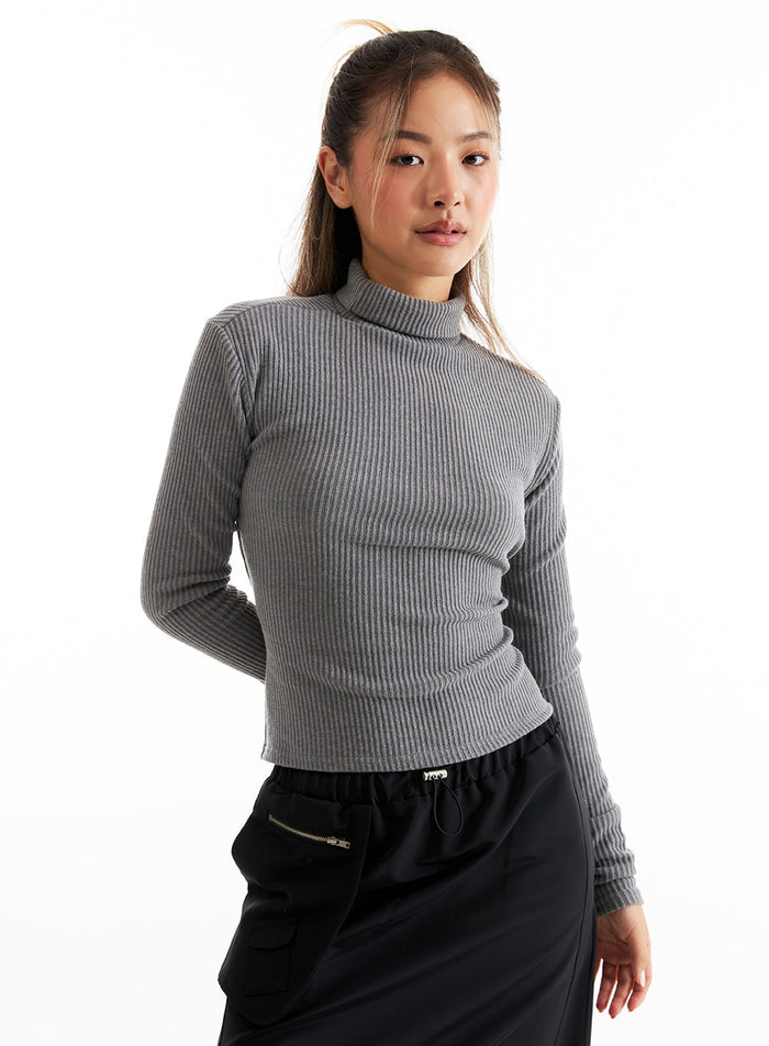 open-back-ribbed-turtleneck-co313 / Gray