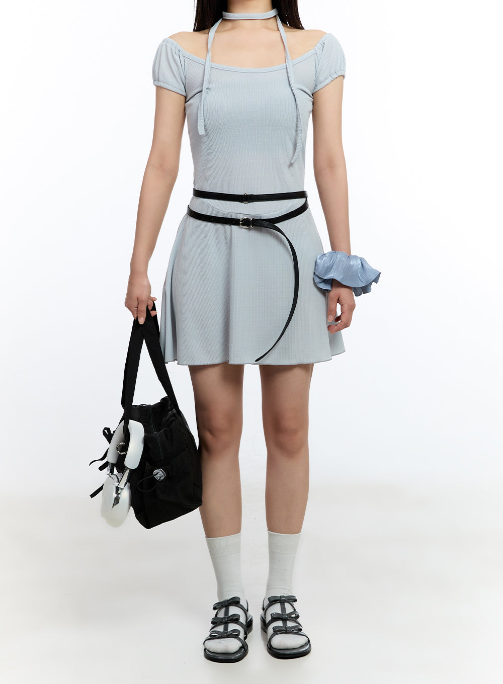 flare-mini-dress-with-scarf-set-iu503 / Gray